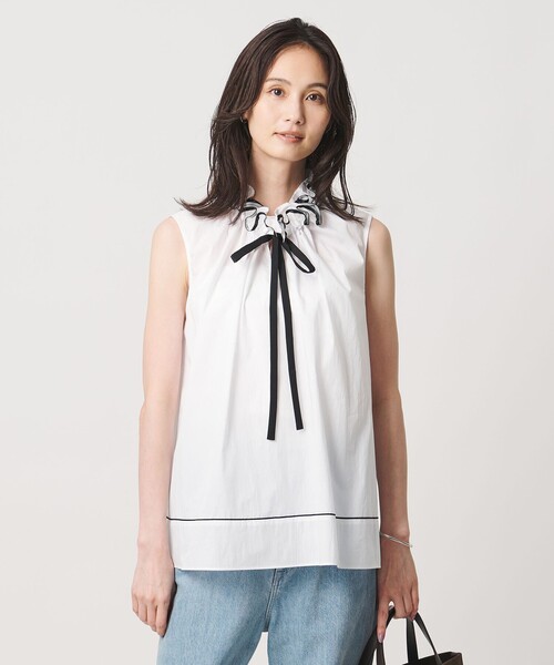 UNITED ARROWS（ユナイテッドアローズ）の「スタンド フリル ノースリーブ ブラウス ‐ウォッシャブル‐（シャツ/ブラウス・レディース・ホワイト/ライトブルー/ネイビー・FREE）」の7枚目の写真