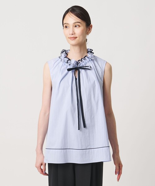UNITED ARROWS（ユナイテッドアローズ）の「スタンド フリル ノースリーブ ブラウス ‐ウォッシャブル‐（シャツ/ブラウス・レディース・ホワイト/ライトブルー/ネイビー・FREE）」の13枚目の写真