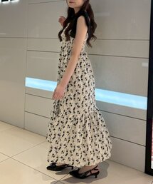 配色肩リボンシャーリングキャミワンピ
