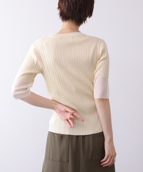 Bou Jeloud（ブージュルード）の「ランダムリブ異素材使半袖ニット（Tシャツ/カットソー・レディース・オフホワイト/モカ/ブラック・FREE）」の12枚目の写真