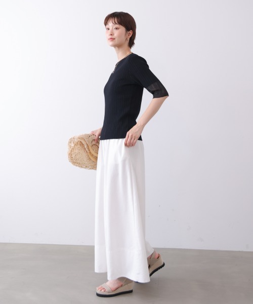 Bou Jeloud（ブージュルード）の「ランダムリブ異素材使半袖ニット（Tシャツ/カットソー・レディース・オフホワイト/モカ/ブラック・FREE）」の19枚目の写真