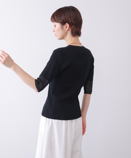 Bou Jeloud（ブージュルード）の「ランダムリブ異素材使半袖ニット（Tシャツ/カットソー・レディース・オフホワイト/モカ/ブラック・FREE）」の21枚目の写真