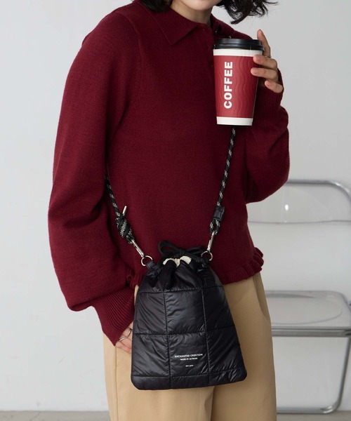 BONLECILL Marche(ボンルシールマルシェ)の「【BONLECILL Marche】《軽量》バイカラーキルトミニ巾着ショルダーバッグ(ショルダーバッグ・レディース・ブラック/ブラウン/アイボリー・FREE)」の16枚目の写真