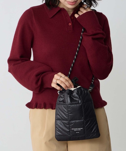 BONLECILL Marche(ボンルシールマルシェ)の「【BONLECILL Marche】《軽量》バイカラーキルトミニ巾着ショルダーバッグ(ショルダーバッグ・レディース・ブラック/ブラウン/アイボリー・FREE)」の17枚目の写真