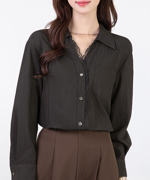 MILAE(ミレ)の「レースドッキング長袖ブラウス(シャツ/ブラウス・レディース・ホワイト/ブラック・S/M/L)」の2枚目の写真