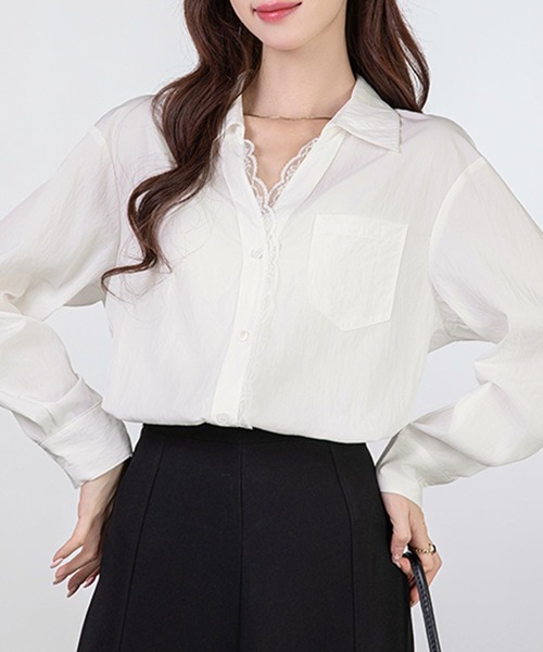 MILAE(ミレ)の「レースドッキング長袖ブラウス(シャツ/ブラウス・レディース・ホワイト/ブラック・S/M/L)」の3枚目の写真