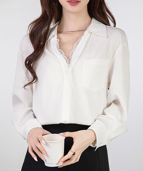 MILAE(ミレ)の「レースドッキング長袖ブラウス(シャツ/ブラウス・レディース・ホワイト/ブラック・S/M/L)」の5枚目の写真