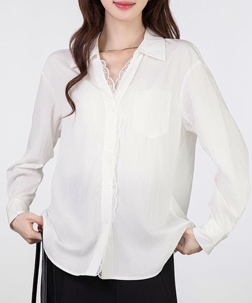 MILAE(ミレ)の「レースドッキング長袖ブラウス(シャツ/ブラウス・レディース・ホワイト/ブラック・S/M/L)」の6枚目の写真
