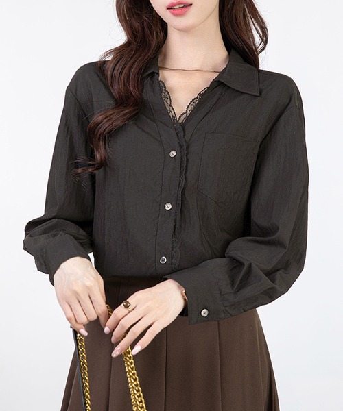 MILAE(ミレ)の「レースドッキング長袖ブラウス(シャツ/ブラウス・レディース・ホワイト/ブラック・S/M/L)」の8枚目の写真