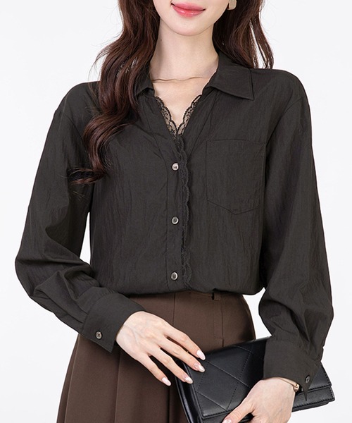 MILAE(ミレ)の「レースドッキング長袖ブラウス(シャツ/ブラウス・レディース・ホワイト/ブラック・S/M/L)」の9枚目の写真