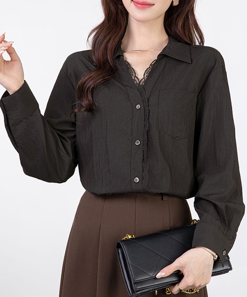 MILAE(ミレ)の「レースドッキング長袖ブラウス(シャツ/ブラウス・レディース・ホワイト/ブラック・S/M/L)」の10枚目の写真