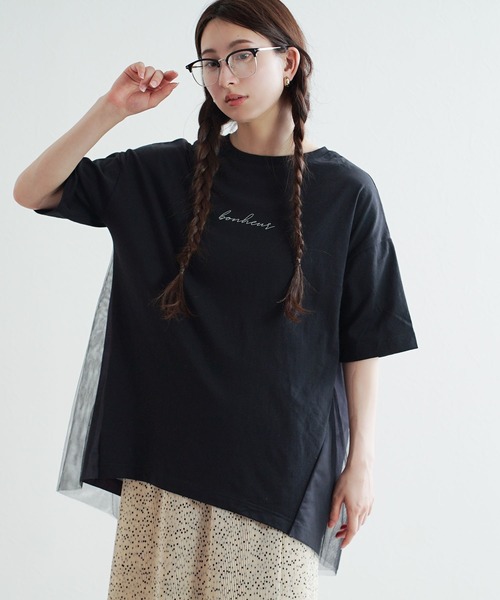 e-zakkamania stores（イーザッカマニアストアーズ）の「チュール切替 ロゴTシャツ（Tシャツ/カットソー・レディース・ブラック/杢グレー/アイボリー・フリー）」の17枚目の写真