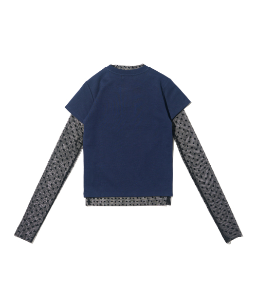 CARGOBROS FOR WOMAN(カーゴブロスフォーウィメン)の「ドットシースルーロングスリーブレイヤード半袖Tシャツセット(ブラック/ネイビー)(Tシャツ/カットソー・レディース・その他・FREE)」の2枚目の写真