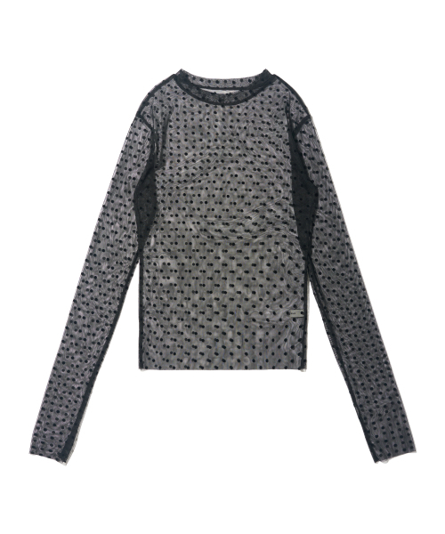 CARGOBROS FOR WOMAN(カーゴブロスフォーウィメン)の「ドットシースルーロングスリーブレイヤード半袖Tシャツセット(ブラック/ネイビー)(Tシャツ/カットソー・レディース・その他・FREE)」の4枚目の写真