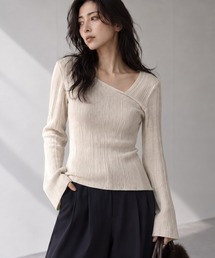 アシンメトリーネック ラメリブニット