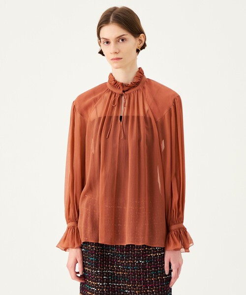 BALLSEY(ボールジィ)の「Michelle フリルネックブラウス(シャツ/ブラウス・レディース・ピンク/ダークブラウン・36)」の4枚目の写真