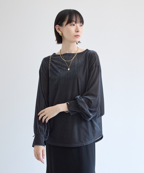 Paradise Picnic(パラダイスピクニック)の「ROSIEE シアーベロアリブカットプルオーバー(Tシャツ/カットソー・レディース・チャコールグレー/グレイッシュベージュ/ブラック・FREE)」の2枚目の写真