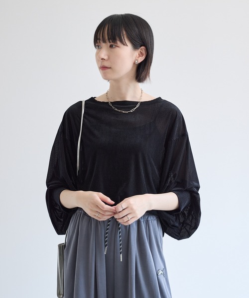 Paradise Picnic(パラダイスピクニック)の「ROSIEE シアーベロアリブカットプルオーバー(Tシャツ/カットソー・レディース・チャコールグレー/グレイッシュベージュ/ブラック・FREE)」の1枚目の写真