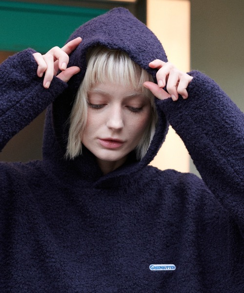 GREEN BUTTER(グリーンバター)の「TEDDY WOOL HOODIE(パーカー・レディース・ブラウン/ブルー/ベージュ・FREE)」の3枚目の写真