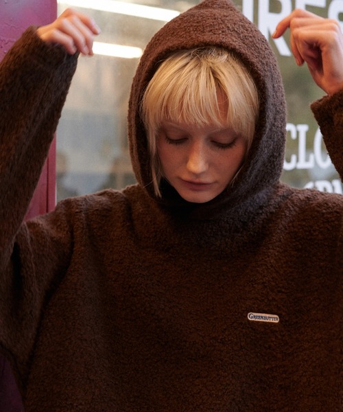 GREEN BUTTER(グリーンバター)の「TEDDY WOOL HOODIE(パーカー・レディース・ブラウン/ブルー/ベージュ・FREE)」の4枚目の写真