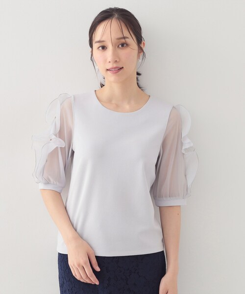 index(インデックス)の「【接触冷感/UVケア】オーガンフリルスリットトップス《洗濯機OK》(Tシャツ/カットソー・レディース・サンドベージュ/ホワイト系9/ネイビー/サックスブルー・36/38/40/42)」の21枚目の写真