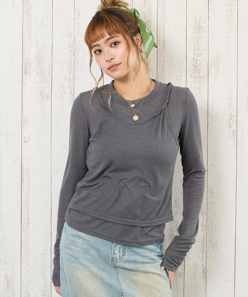 anap mimpi(アナップミンピ)の「シアートップス × キャミソールセット(アンサンブル・レディース・オフホワイト/ダークグレー・F)」の2枚目の写真