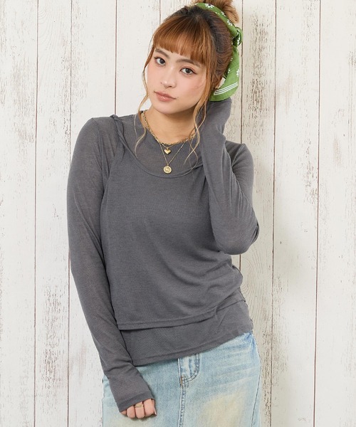 anap mimpi(アナップミンピ)の「シアートップス × キャミソールセット(アンサンブル・レディース・オフホワイト/ダークグレー・F)」の4枚目の写真