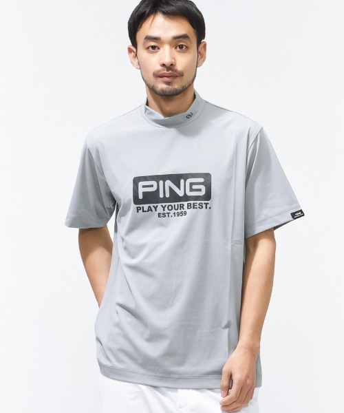 PING（ピン）の「ピン PING ピンホールメッシュ半袖ハイネックシャツ（Tシャツ/カットソー・メンズ・ベージュ/グレー/ブラック・M/L/LL）」の2枚目の写真