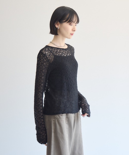 Paradise Picnic（パラダイスピクニック）の「cloche ストレッチレーストップス（Tシャツ/カットソー・レディース・ホワイト/ブラック・FREE）」の2枚目の写真