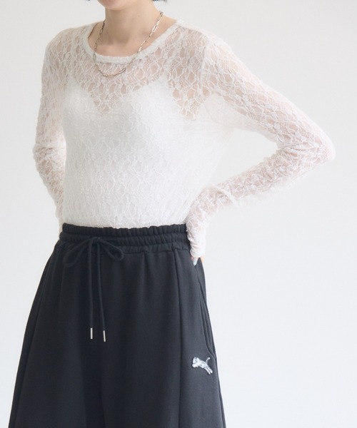 Paradise Picnic（パラダイスピクニック）の「cloche ストレッチレーストップス（Tシャツ/カットソー・レディース・ホワイト/ブラック・FREE）」の4枚目の写真