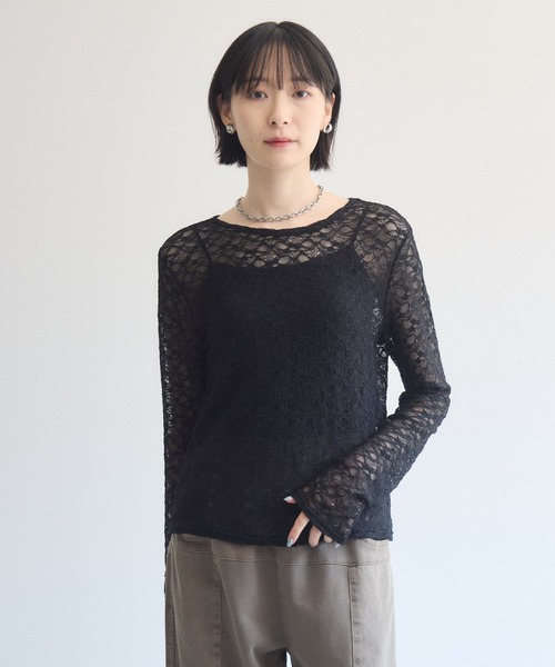 Paradise Picnic（パラダイスピクニック）の「cloche ストレッチレーストップス（Tシャツ/カットソー・レディース・ホワイト/ブラック・FREE）」の15枚目の写真