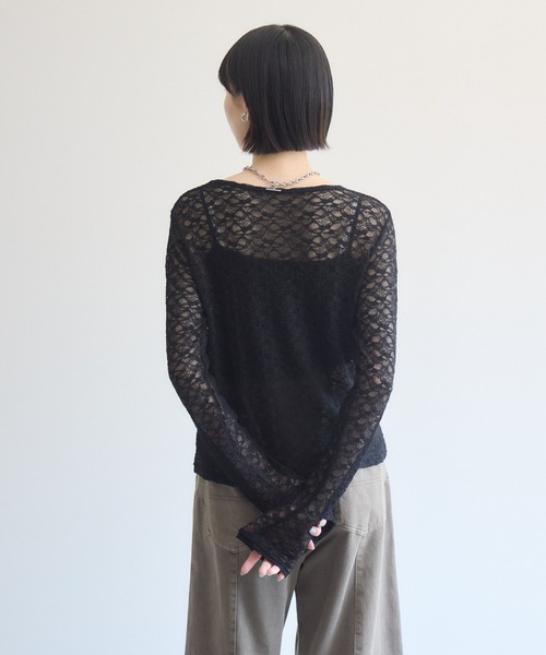 Paradise Picnic（パラダイスピクニック）の「cloche ストレッチレーストップス（Tシャツ/カットソー・レディース・ホワイト/ブラック・FREE）」の16枚目の写真