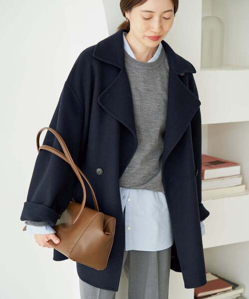 SLOBE IENA(スローブイエナ)の「《シリーズあり/追加》souple wool ダブルフェイスミドルコート(ピーコート・レディース・ネイビー/カーキ/ダークパープル/キャメル・FREE)」の3枚目の写真