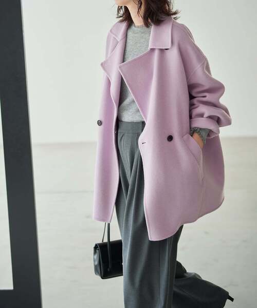 SLOBE IENA(スローブイエナ)の「《シリーズあり/追加》souple wool ダブルフェイスミドルコート(ピーコート・レディース・ネイビー/カーキ/ダークパープル/キャメル・FREE)」の4枚目の写真
