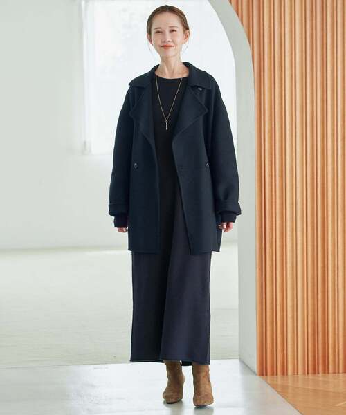 SLOBE IENA(スローブイエナ)の「《シリーズあり/追加》souple wool ダブルフェイスミドルコート(ピーコート・レディース・ネイビー/カーキ/ダークパープル/キャメル・FREE)」の5枚目の写真
