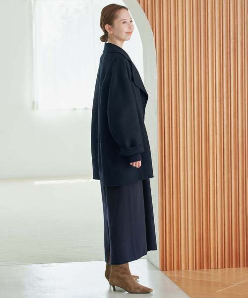 SLOBE IENA(スローブイエナ)の「《シリーズあり/追加》souple wool ダブルフェイスミドルコート(ピーコート・レディース・ネイビー/カーキ/ダークパープル/キャメル・FREE)」の6枚目の写真