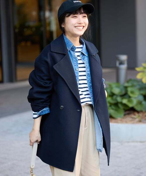 SLOBE IENA(スローブイエナ)の「《シリーズあり/追加》souple wool ダブルフェイスミドルコート(ピーコート・レディース・ネイビー/カーキ/ダークパープル/キャメル・FREE)」の8枚目の写真