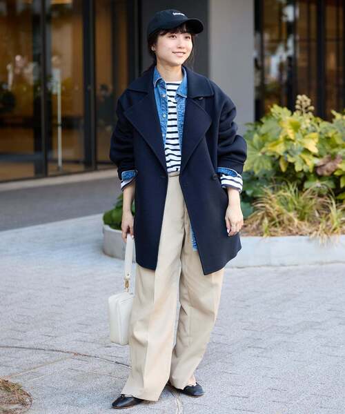 SLOBE IENA(スローブイエナ)の「《シリーズあり/追加》souple wool ダブルフェイスミドルコート(ピーコート・レディース・ネイビー/カーキ/ダークパープル/キャメル・FREE)」の9枚目の写真