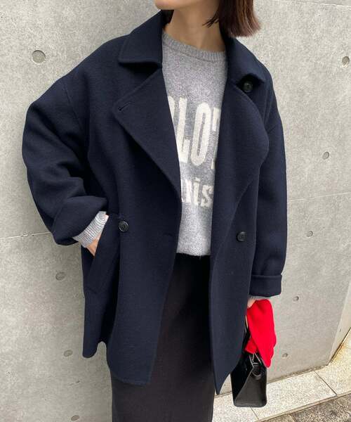 SLOBE IENA(スローブイエナ)の「《シリーズあり/追加》souple wool ダブルフェイスミドルコート(ピーコート・レディース・ネイビー/カーキ/ダークパープル/キャメル・FREE)」の10枚目の写真