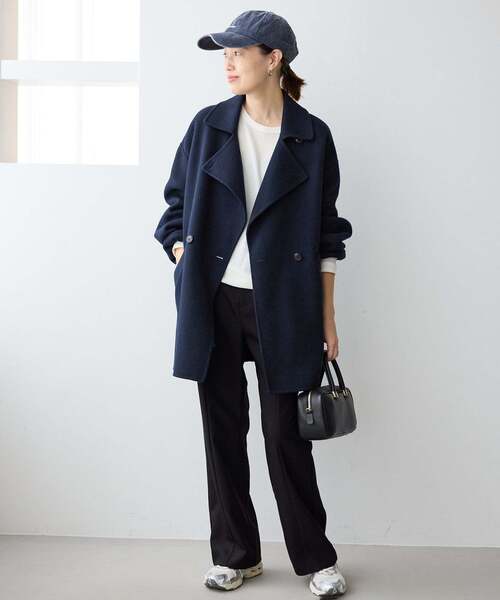 SLOBE IENA(スローブイエナ)の「《シリーズあり/追加》souple wool ダブルフェイスミドルコート(ピーコート・レディース・ネイビー/カーキ/ダークパープル/キャメル・FREE)」の13枚目の写真