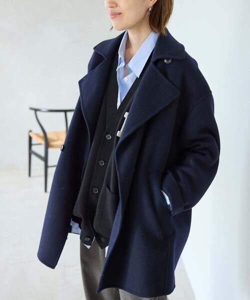 SLOBE IENA(スローブイエナ)の「《シリーズあり/追加》souple wool ダブルフェイスミドルコート(ピーコート・レディース・ネイビー/カーキ/ダークパープル/キャメル・FREE)」の14枚目の写真
