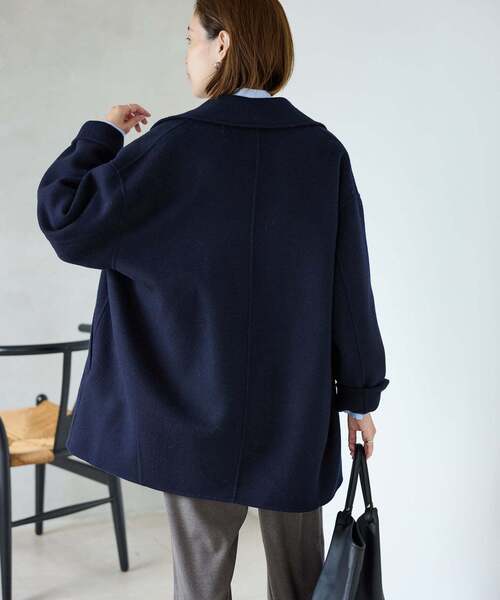 SLOBE IENA(スローブイエナ)の「《シリーズあり/追加》souple wool ダブルフェイスミドルコート(ピーコート・レディース・ネイビー/カーキ/ダークパープル/キャメル・FREE)」の15枚目の写真