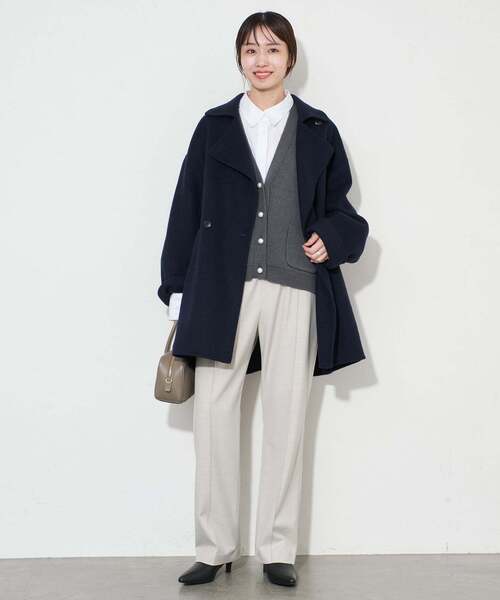 SLOBE IENA(スローブイエナ)の「《シリーズあり/追加》souple wool ダブルフェイスミドルコート(ピーコート・レディース・ネイビー/カーキ/ダークパープル/キャメル・FREE)」の17枚目の写真