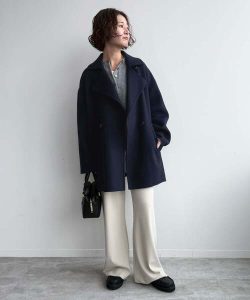 SLOBE IENA(スローブイエナ)の「《シリーズあり/追加》souple wool ダブルフェイスミドルコート(ピーコート・レディース・ネイビー/カーキ/ダークパープル/キャメル・FREE)」の18枚目の写真