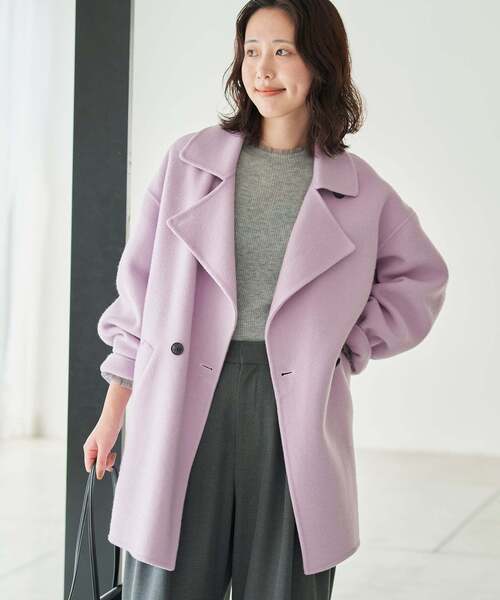 SLOBE IENA(スローブイエナ)の「《シリーズあり/追加》souple wool ダブルフェイスミドルコート(ピーコート・レディース・ネイビー/カーキ/ダークパープル/キャメル・FREE)」の22枚目の写真