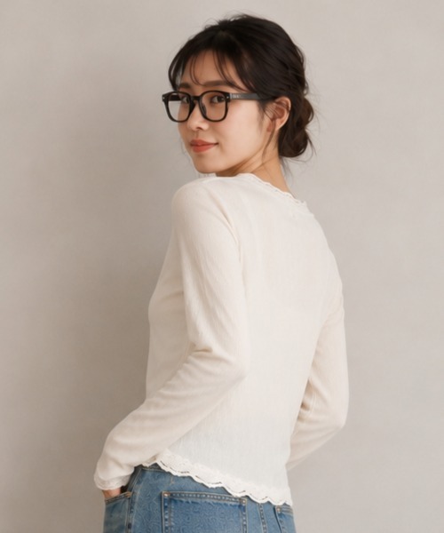 center i(センターアイ)の「レース付きテレコVネックショートカーディガン(カーディガン/ボレロ・レディース・ピンク/オフホワイト・FREE)」の22枚目の写真