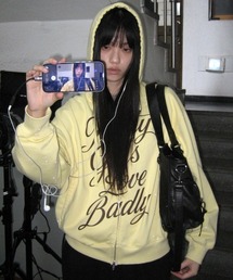 Openyard（オープンヤード）の「『Openyard オープンヤード』LOVE BADLY PAINT HOODIE ZIP UP  レタリングペイントジップアップパーカー（パーカー）」