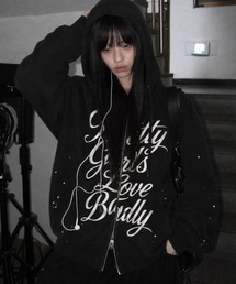 Openyard（オープンヤード）の「『Openyard オープンヤード』LOVE BADLY PAINT HOODIE ZIP UP  レタリングペイントジップアップパーカー（パーカー）」