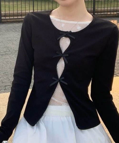 SHERU(シェル)の「リボンカットデザインショート丈ロングスリーブトップスc(Tシャツ/カットソー・レディース・ブラック/ブラック系その他・M)」の10枚目の写真