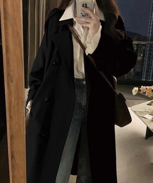 ADDITION STORE(アディションストア)の「ロングレングス トレントコート(トレンチコート・レディース・ブラック/ベージュ・LARGE/MEDIUM/SMALL)」の1枚目の写真